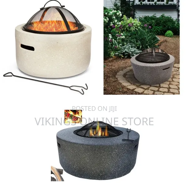 2-in-1 Round MgO Outdoor Fire Pit and BBQ Grill - 1