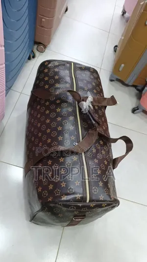Brown Faux-Leather Travel Duffel Bag (Medium)