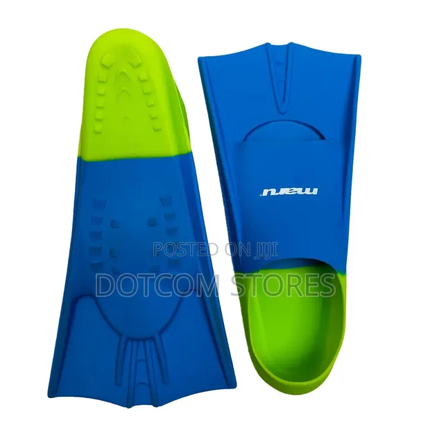 Pair of Short Blue and Neon Green Swimming Training Flippers - 1