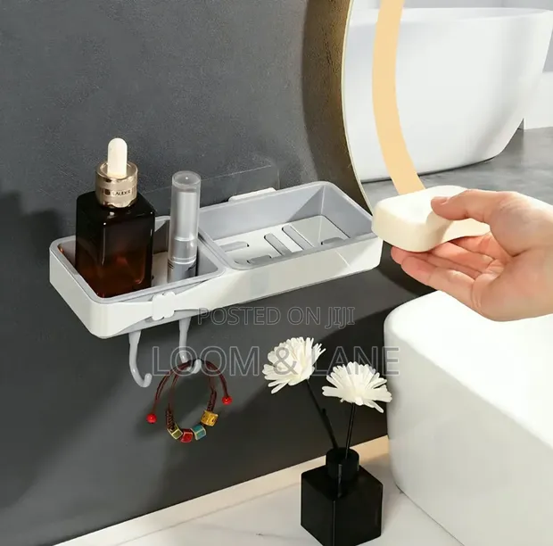 Wall-Mounted Plastic Double Soap Dish and Storage Rack - 1
