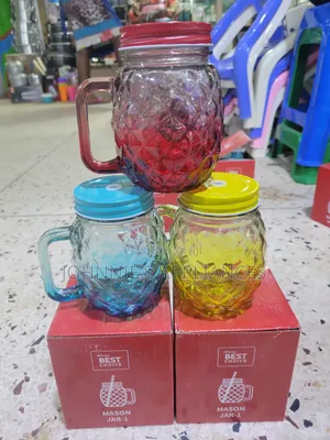6 Colorful Mason Jar Cups with Lids & Straws