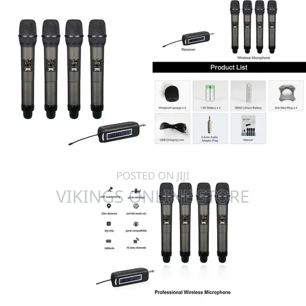 Professional 4-Channel UHF Wireless Microphone System - 1