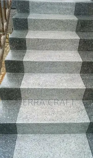 Terrazzo Stairs - Grey with Black Skirting