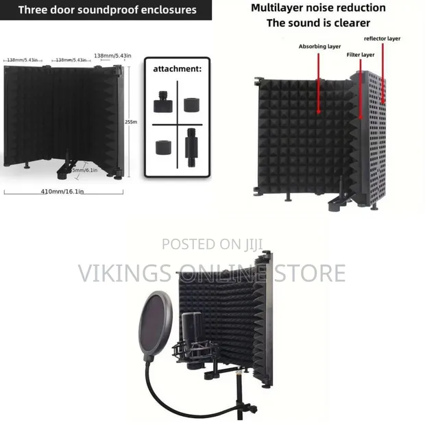 Three-Door Portable Microphone Isolation Shield - 1