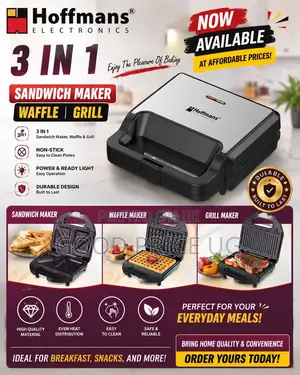 Hoffman 3-in-1 Sandwich Maker, Waffle & Grill
