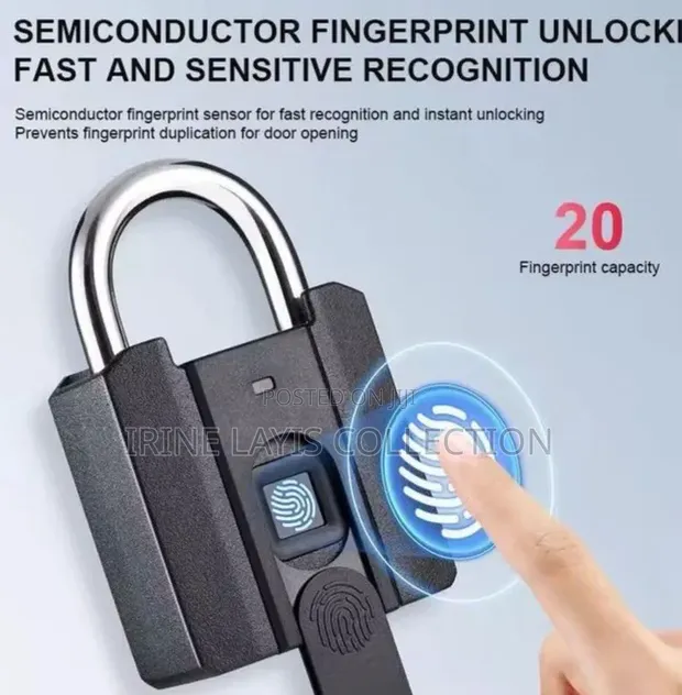 Smart Biometric Fingerprint Padlock - Silver Steel Shackle - 1