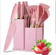 19-Piece Pink Kitchenware Set with Holder - 1