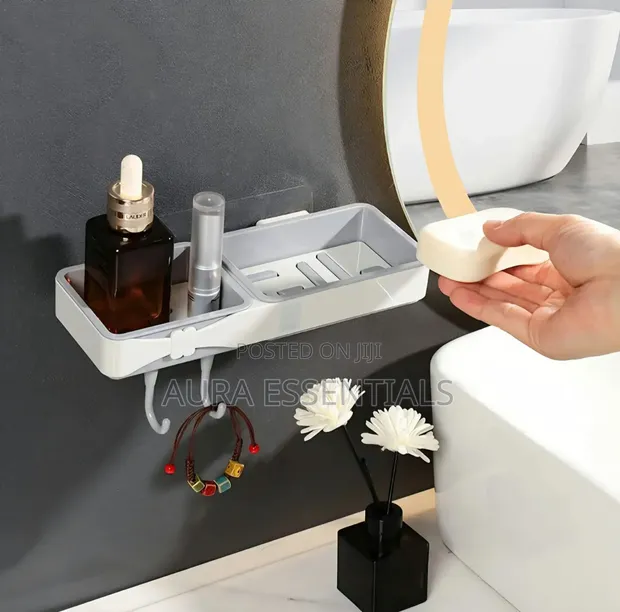 Wall-Mounted Plastic Double Soap Dish & Storage Rack - 1
