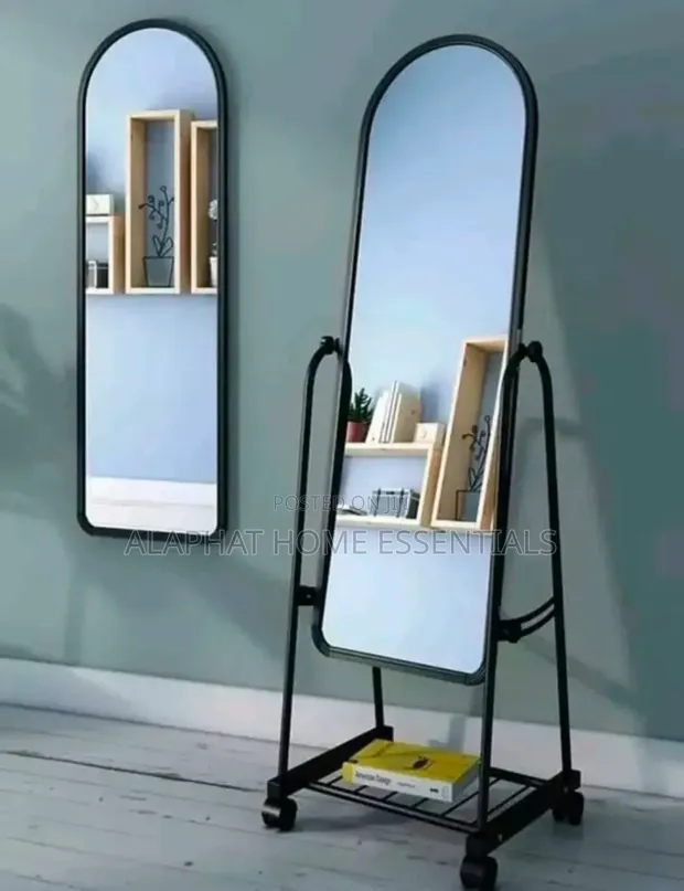 Full-Length Arched Dressing Mirror with Wheels - 1