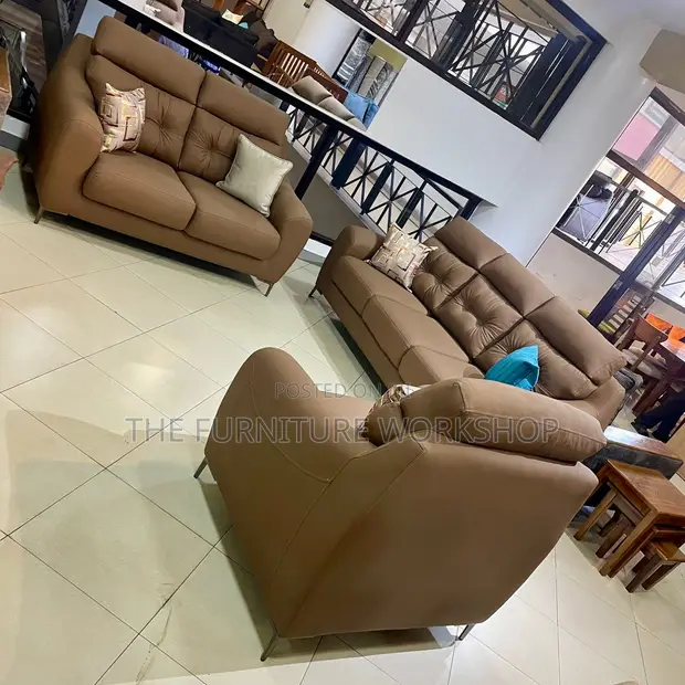 Brown Leather Sofa Set - Senana Hypermarket - 1