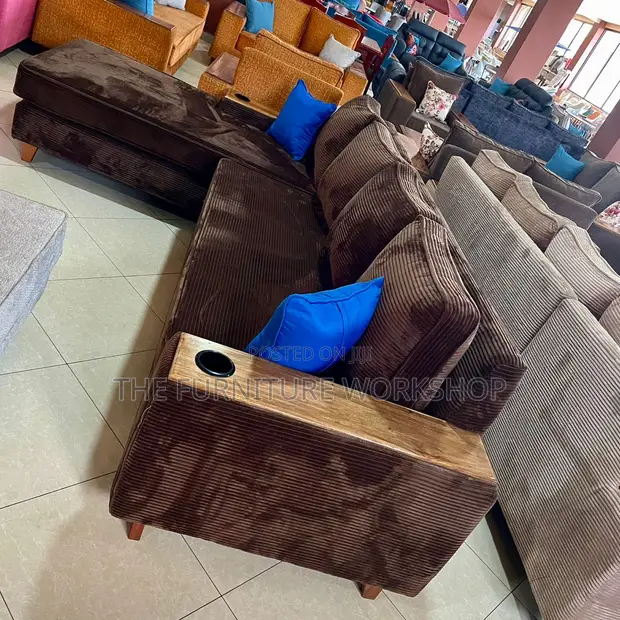 Brown Lined L Sofa Set - Senana Hypermarket - 1