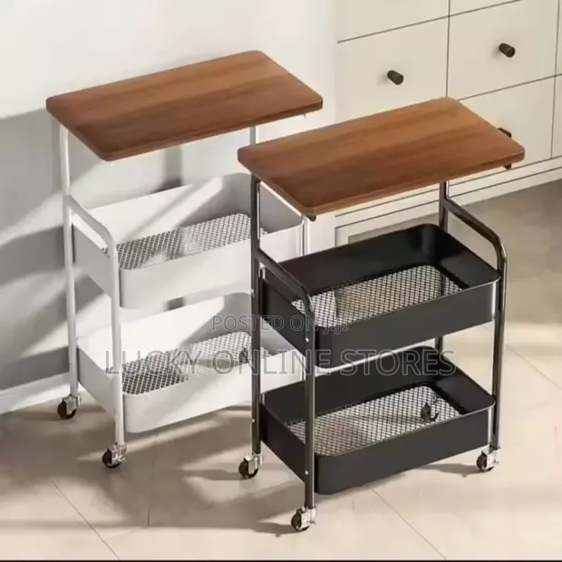 Metal & Wood Serving Trolley with Wheels - 1