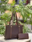 Chrisbella 2-in-1 Handbag Set: Nude Tote & Wallet with Twilly - 2