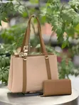 Chrisbella 2-in-1 Handbag Set: Nude Tote & Wallet with Twilly - 3