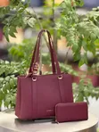 Chrisbella 2-in-1 Handbag Set: Nude Tote & Wallet with Twilly - 5