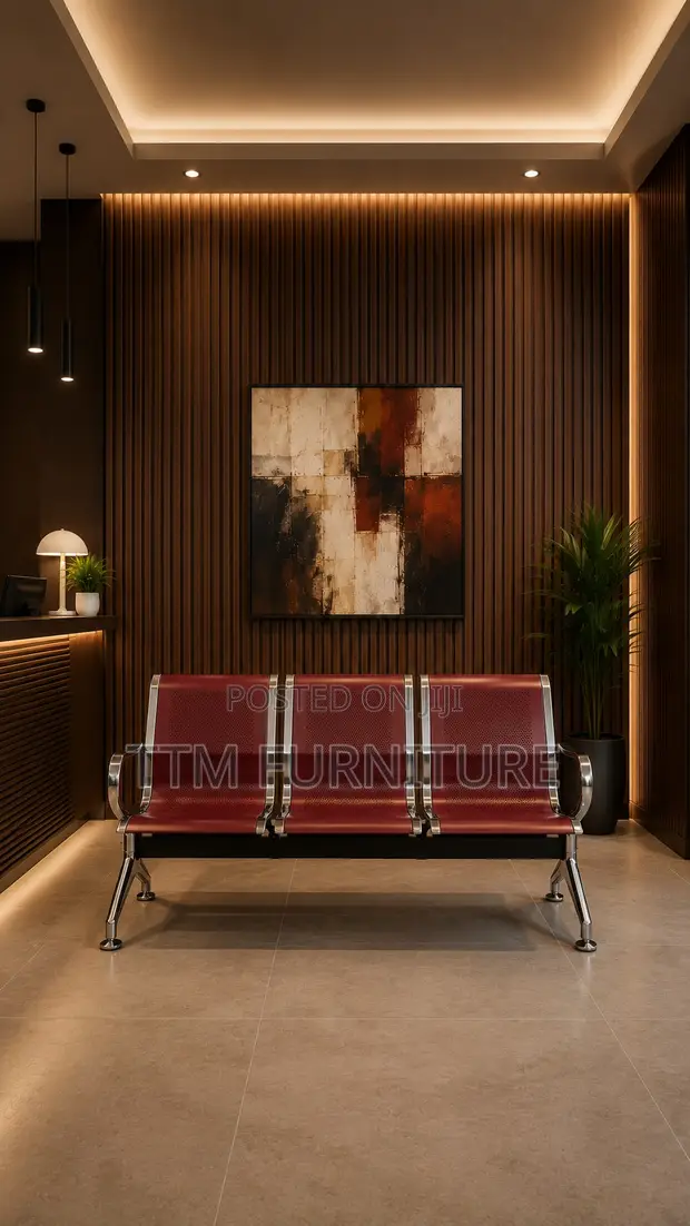 3-Seater Burgundy Waiting Chair - 1