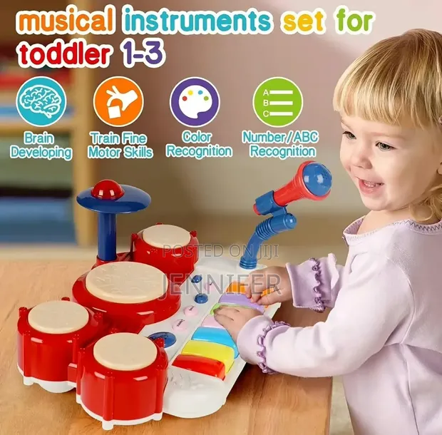 2-in-1 Musical Toy: Piano Keyboard & Drum Set - 1
