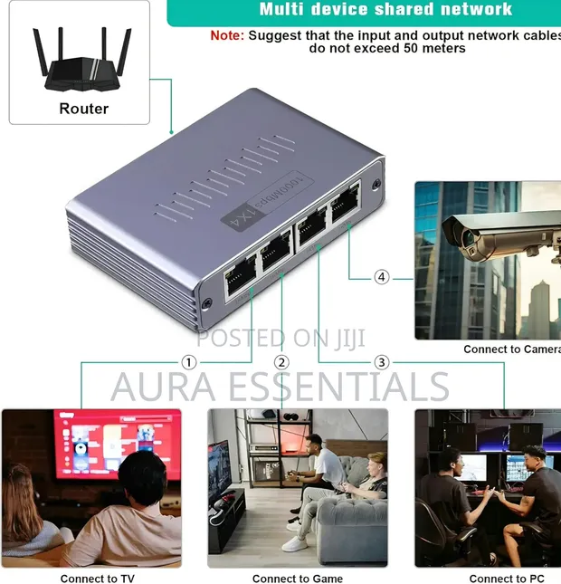 Aoweixun RJ45 1-to-4 Gigabit Ethernet Network Splitter - 1