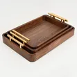 Wooden Serving Tray Set with Gold Metal Handles - 1