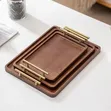 Wooden Serving Tray Set with Gold Metal Handles - 2