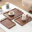 Wooden Serving Tray Set with Gold Metal Handles - 3