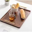 Wooden Serving Tray Set with Gold Metal Handles - 4