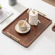 Wooden Serving Tray Set with Gold Metal Handles - 5