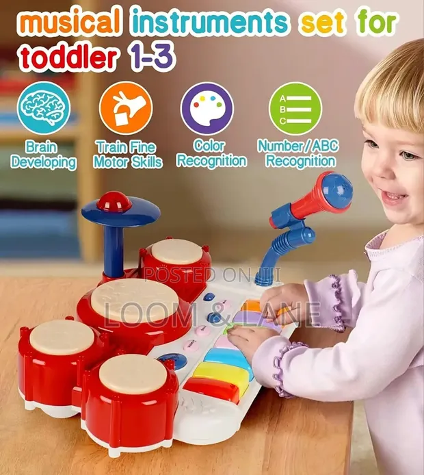 2-in-1 Musical Toy: Piano Keyboard & Drum Set - 1
