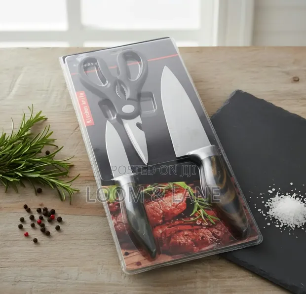 3-Piece Stainless Steel Kitchen Knife and Scissor Set - 1
