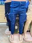 Men's Navy Blue Cotton Cargo Pants - 2