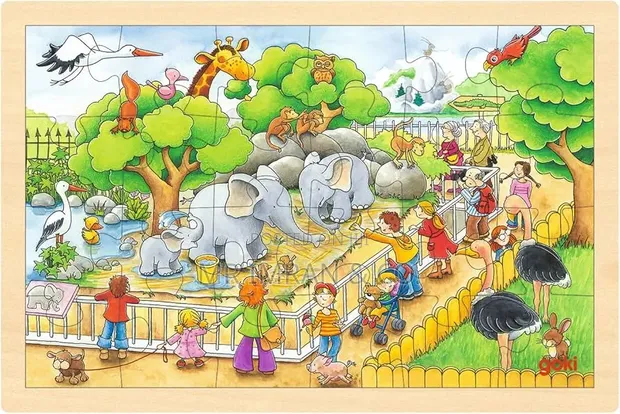 Goki Wooden "Visit at the Zoo" Jigsaw Puzzle - 1