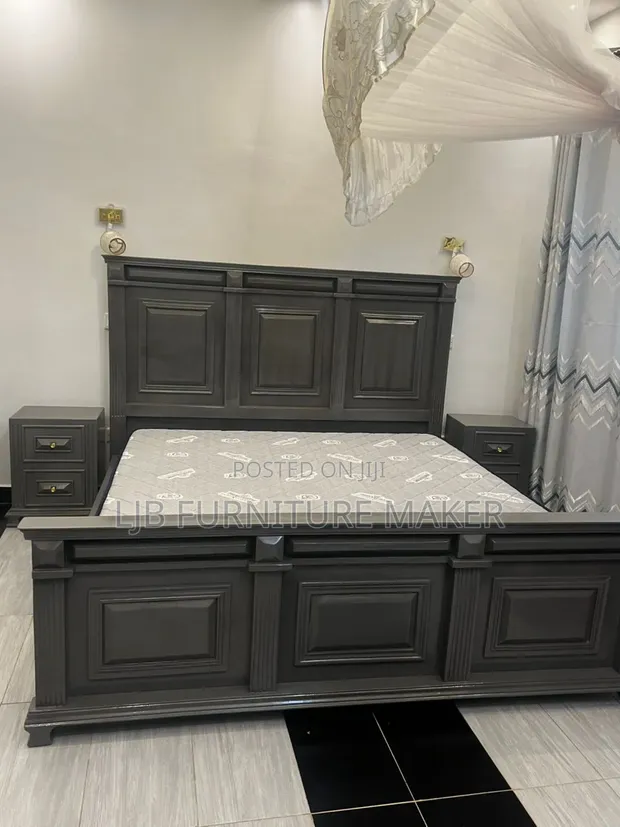 King Size Bed (6ft x 6ft) with Bedside - Musambya Wood - 1