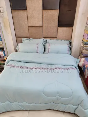 Green Linen Comforter Set with Embroidery