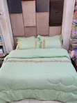 Green Linen Comforter Set with Embroidery - 2
