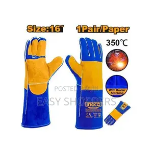 INGCO 16-Inch Blue Leather Welding Gloves