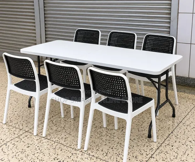Folding Plastic Dining Table and Chairs Set - 1