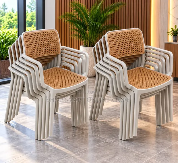 Brand New Plastic Dining Chairs with Armrests - 1