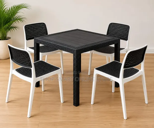 Brand New Heavy Duty Outdoor Plastic Dining Table and Chairs Set - 1