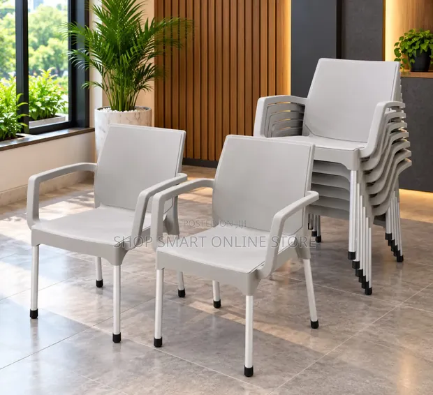 Stackable Plastic Chairs with Armrests - 1