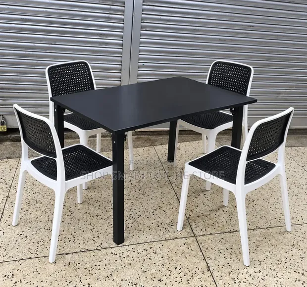 4-Person Wooden Foldable Table and Plastic Chairs Set - 1