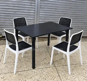 4-Person Wooden Foldable Table and Plastic Chairs Set