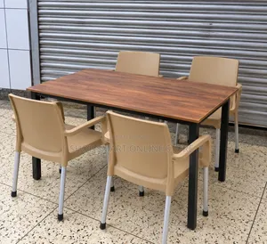 Brand New Wooden Dining Table with Plastic Chairs