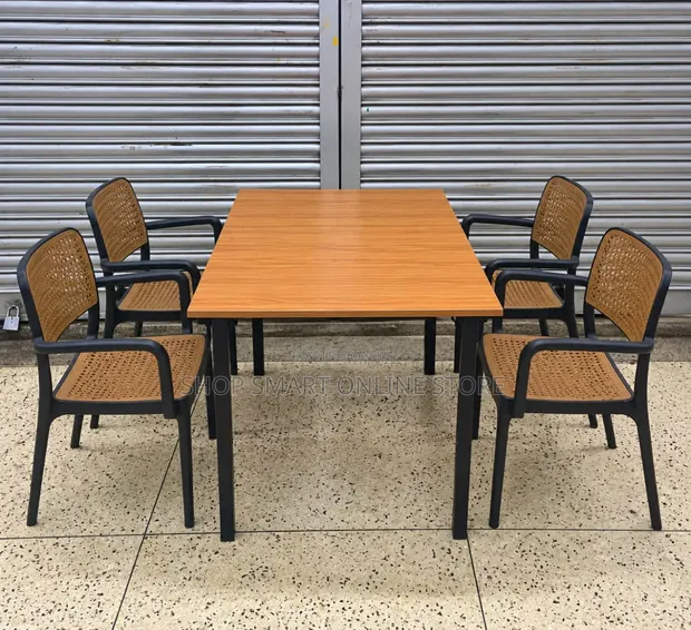 4-Person Wooden Foldable Dining Table and Plastic Chairs Set - 1