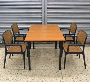 4-Person Wooden Foldable Dining Table and Plastic Chairs Set