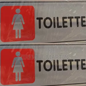 Red Ladies Toilet Sign - Silver, Self-Adhesive