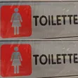 Red Ladies Toilet Sign - Silver, Self-Adhesive - 1