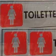 Red Ladies Toilet Sign - Silver, Self-Adhesive - 2