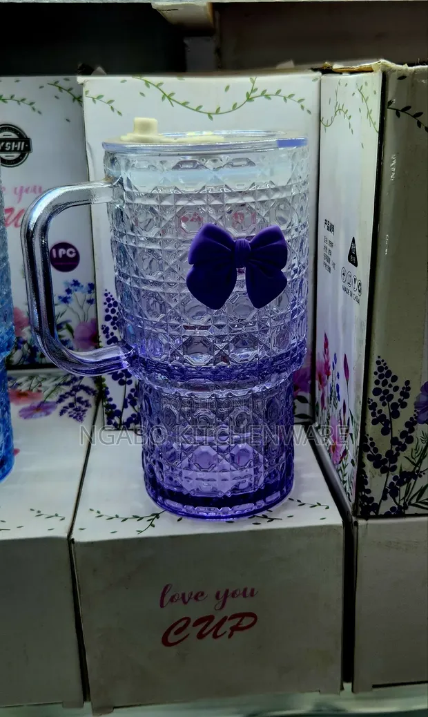 Glass Coffee Mug with Lid and Bow Detail - 1