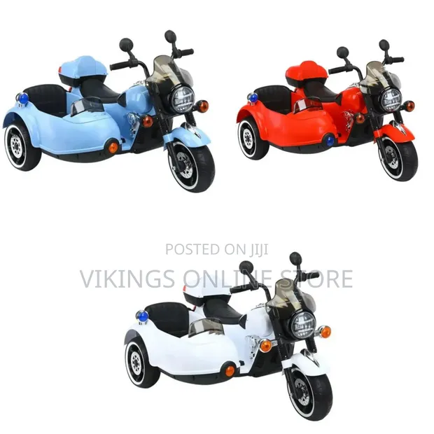 White 3-Wheeled Electric Ride-on Motorcycle with Sidecar - 1