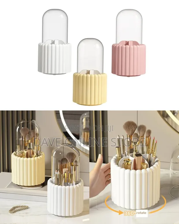 360 Degree Rotatable Makeup Brush Holder with Lid - 1